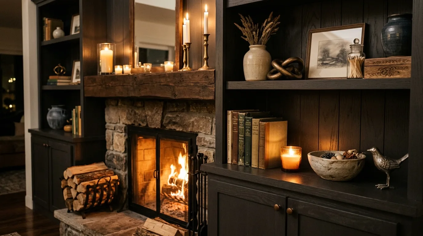 Add lighting to make the shelves glow inspiration for a living room with fireplace built-ins.
